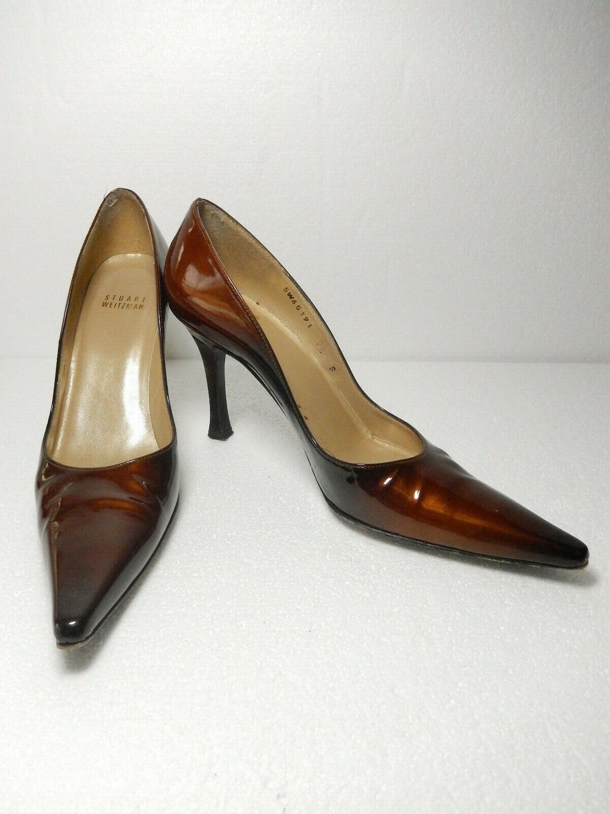 Stuart Weitzman Sz 7.5 S Bronze Patent Leather Pointed Toe Stiletto Pumps Shoes
