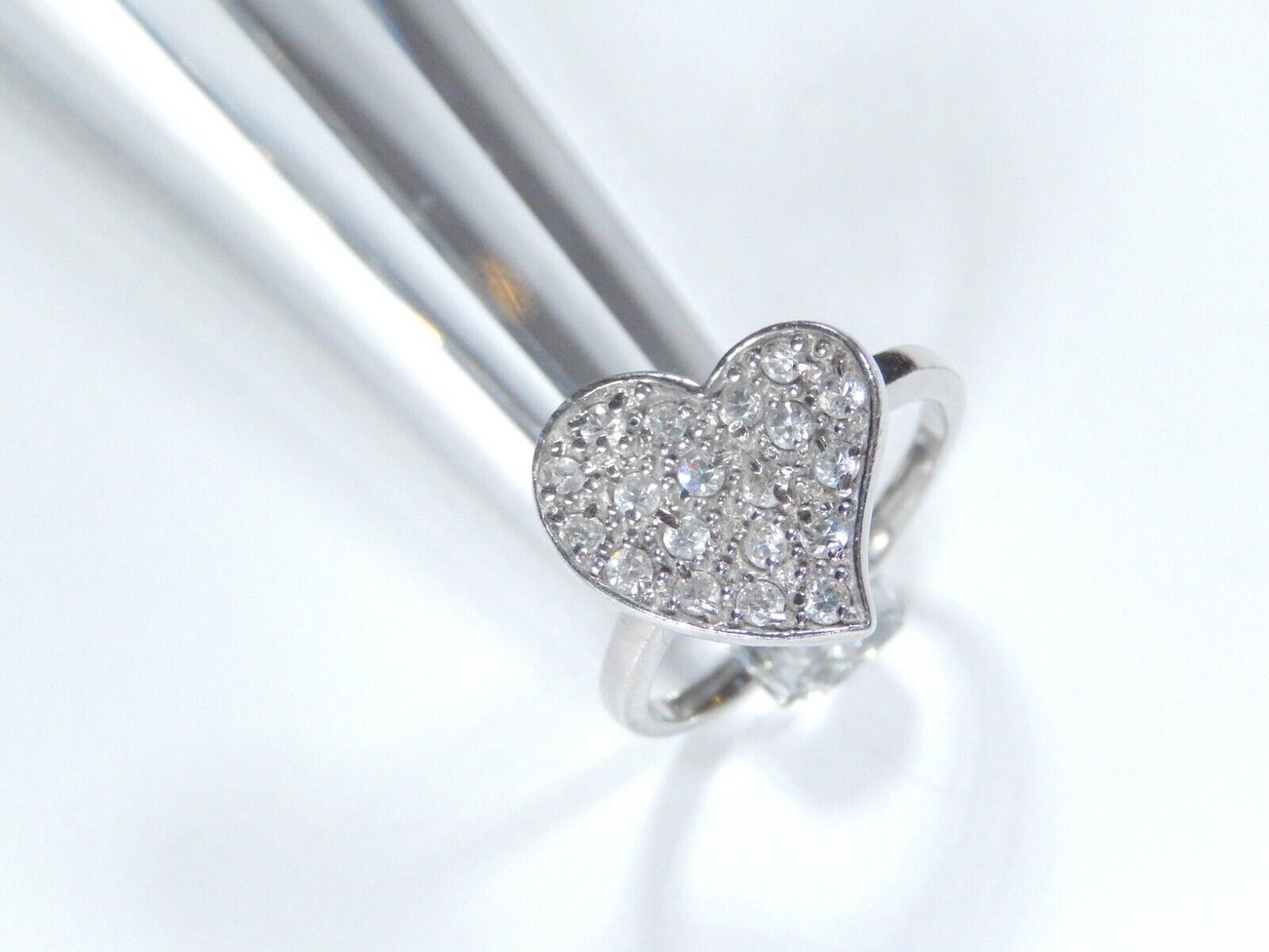 *VINTAGE*  925 Sterling Silver Cubic Zirconia Cluster Heart Ring Size 7