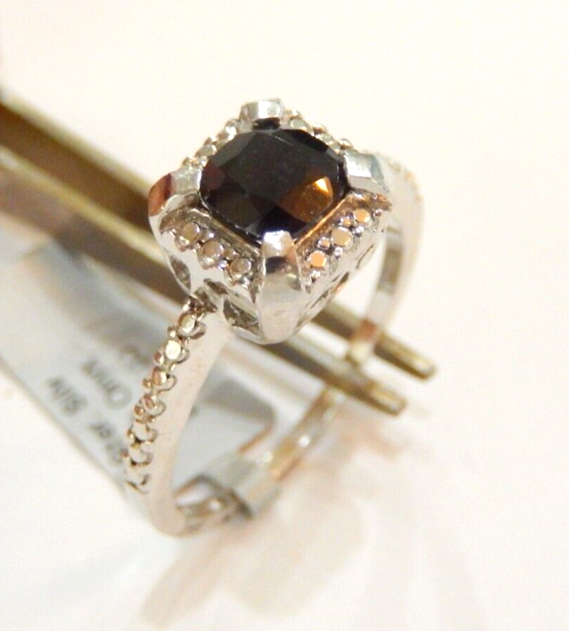 *VINTAGE*  Sterling Silver Cushion Cut Black  Onyx Ring Size 10.25
