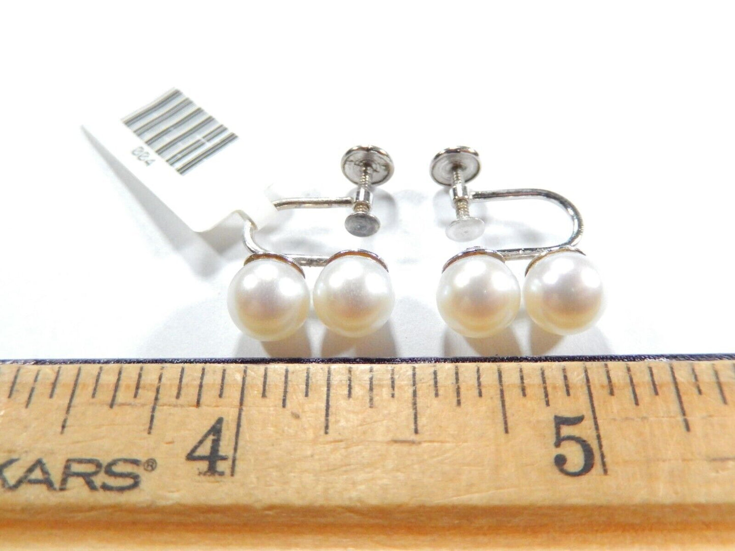 *VINTAGE*14K WHITE GOLD 6.5 MM CULTURED PEARL EARRINGS Screw back Non Pierced
