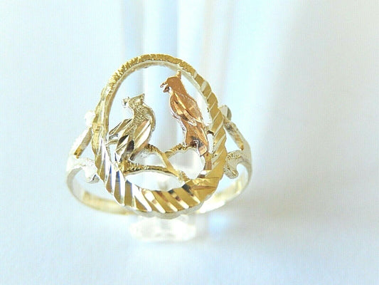 *VINTAGE*  14k Yellow - White - Rose Tri Color Gold Two  Birds Ring Size 8.25