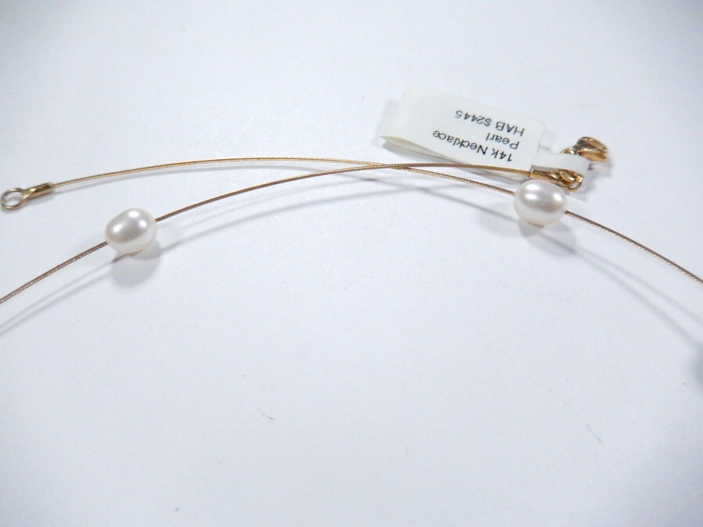 Solid 14k Yellow Gold Wire 7.5mm x 5.5mm 22 White Pearls  17" Necklace 9.8 gms