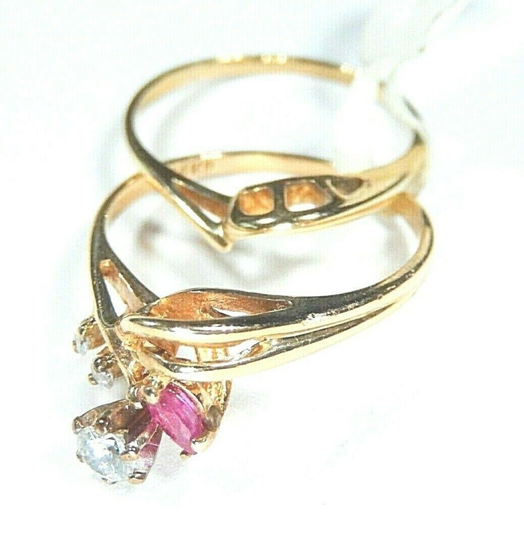 *VINTAGE*  14K Yellow Gold Natural VS Diamond & Ruby Engagement Bridal Ring Set