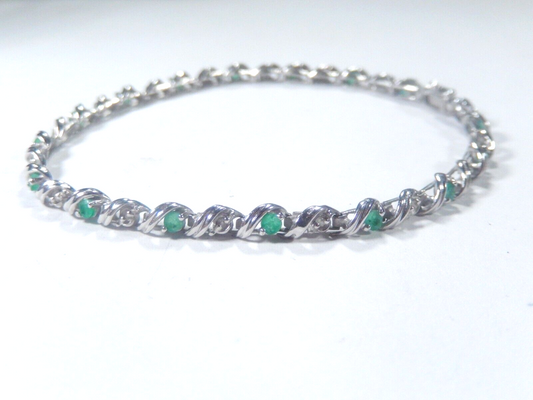 10k White Gold Natural Diamond and Emerald Bracelet For Womens 5.5gm