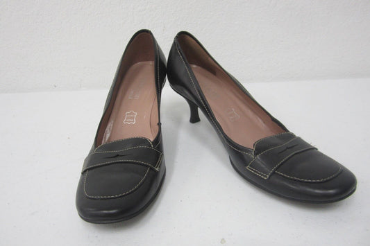 *CUTE*  Cathy Jean DUMOND Brazil Brown Leather Kitten Heel Slip On Shoes Sz 7.5M
