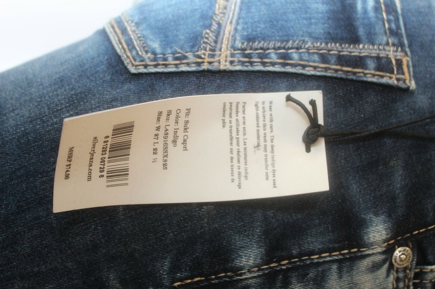 *NWT* $74. SILVER JEANS SUKI CAPRI INDIGO LADIES JEANS SIZE W27 x L22.5