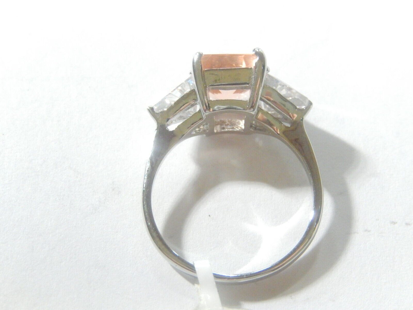 Sterling Silver Engagement Ring 925 CZ Pink & White Three Stone RIng Sz 7