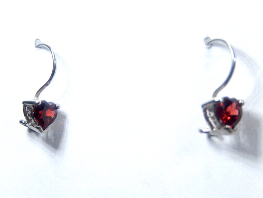 *VINTAGE*  Sterling Silver Garnet Heart Hook Earrings