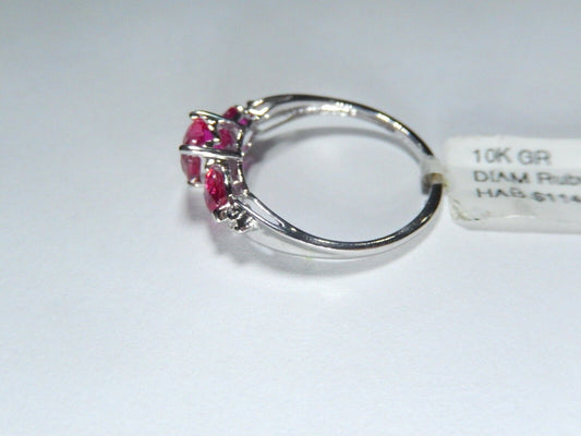 *NWT* 10K White Gold Heart Lab Created Ruby & Natural Diamond Ring Sz 7.5