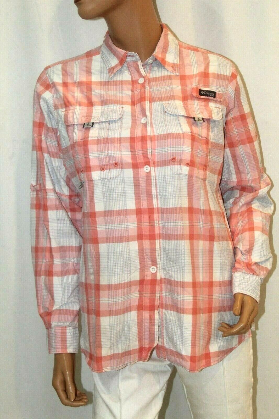 NICE-Columbia Women's PFG Super Bahama Plaid Vented Long Sleeve Shirt Size Small