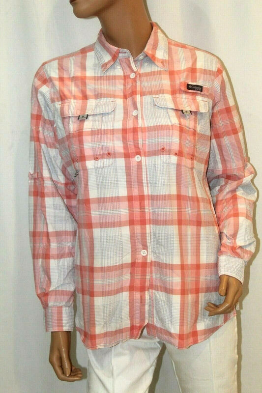 NICE-Columbia Women's PFG Super Bahama Plaid Vented Long Sleeve Shirt Size Small