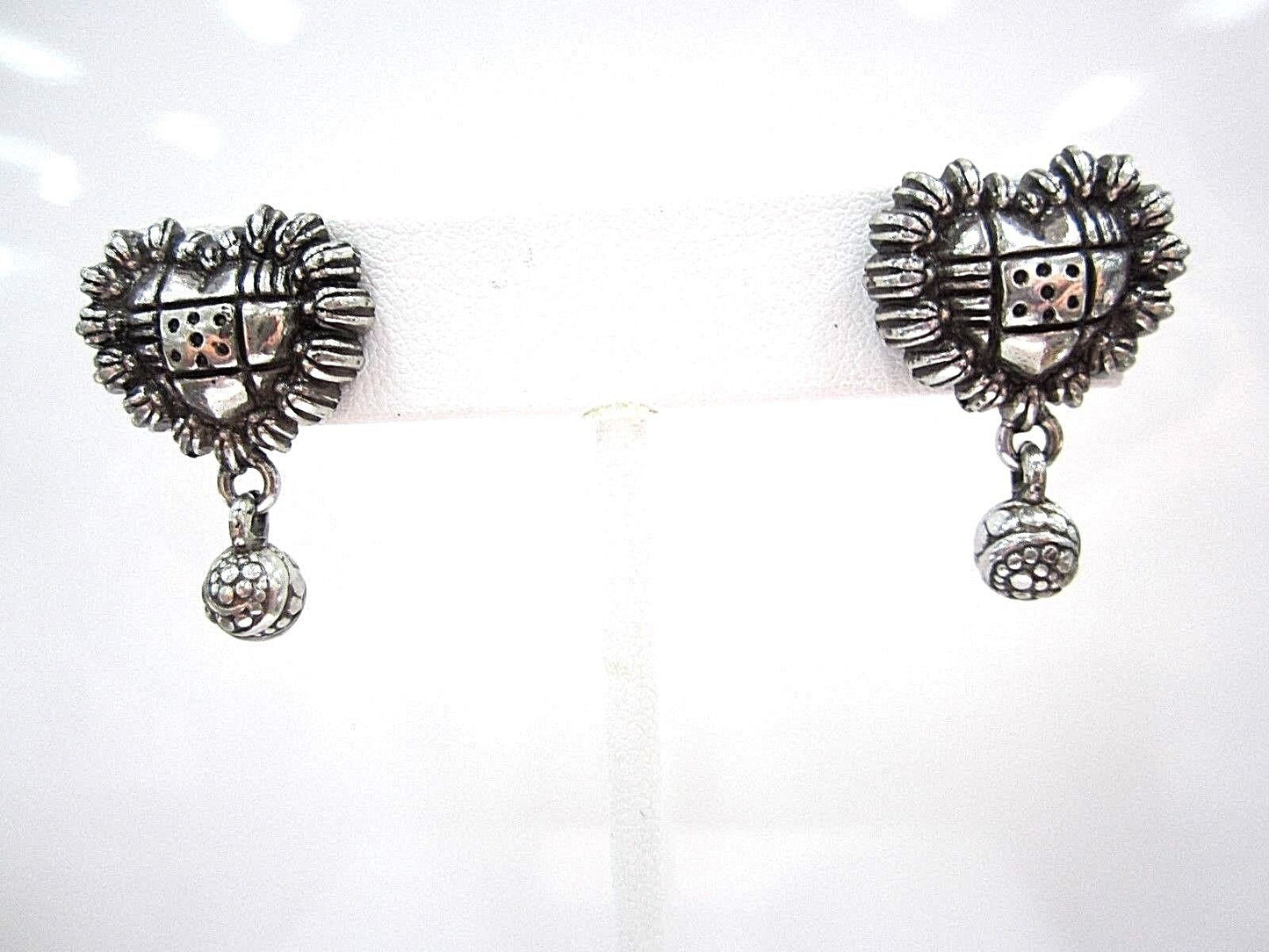 RETIRED Brighton Silvertone Heart Dangle Ball Pierced Earrings