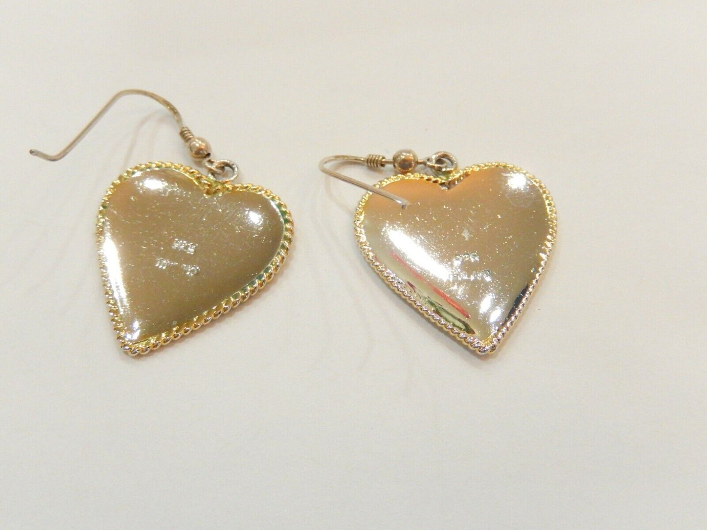 ~Heart Earrings~ Sterling Silver Western Style 2 Toned Etched Rope Edging Dangle