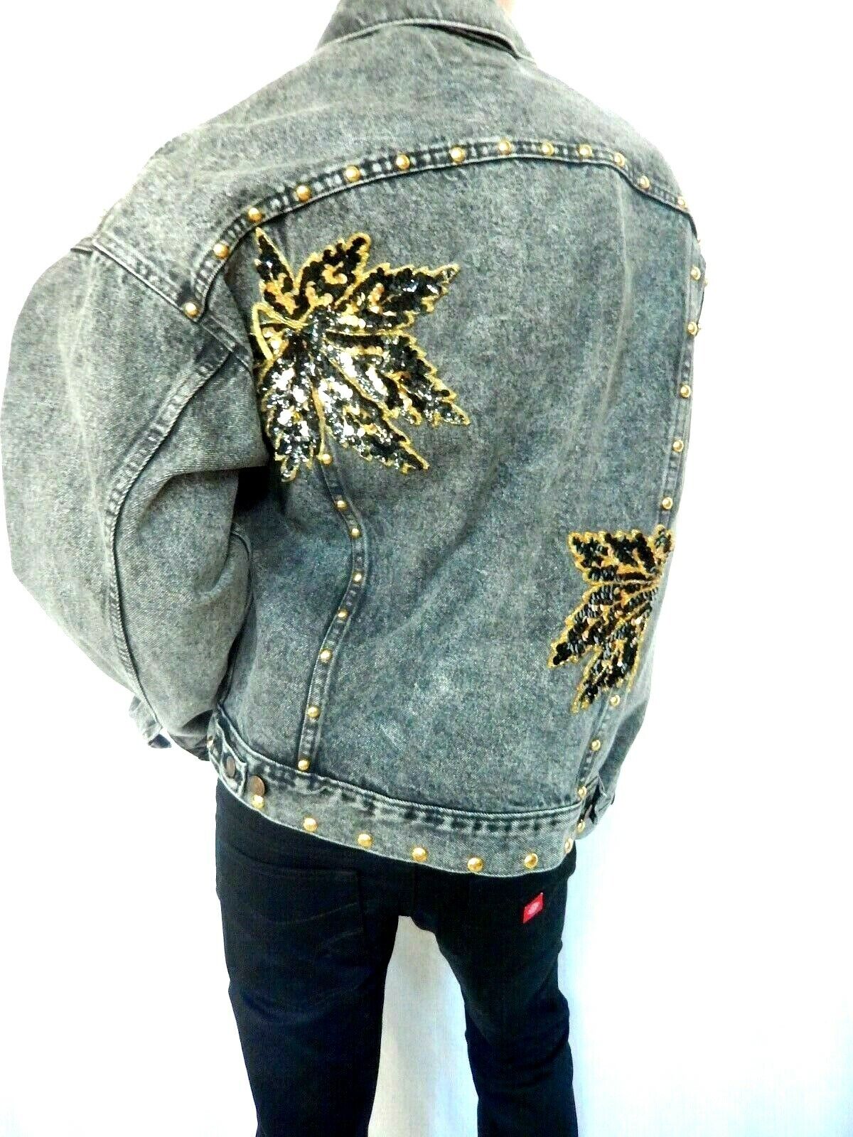Women's Levis Embellished Denim Jean Jacket Glitter & Brass Studs & Buttons Sz L