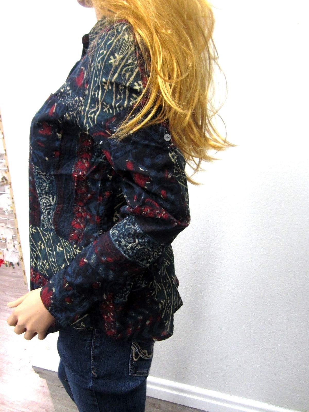 NICE Ralph Lauren Womens Small Design Print Long Sleeve Button Down Shirt Top
