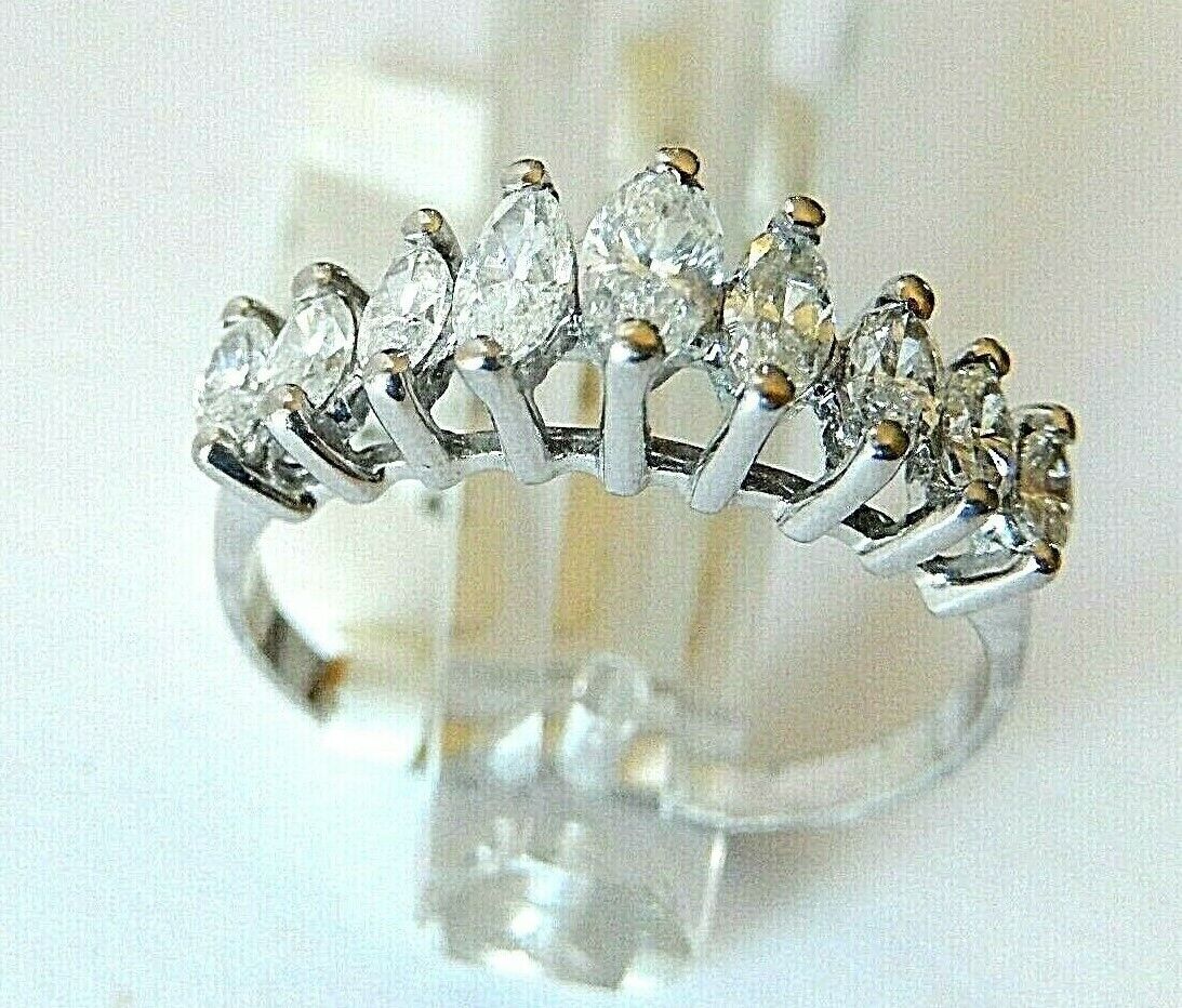 1Ct Marquise Cut Natural Diamond Engagement Wedding Band 14k White Gold Sz 8.75