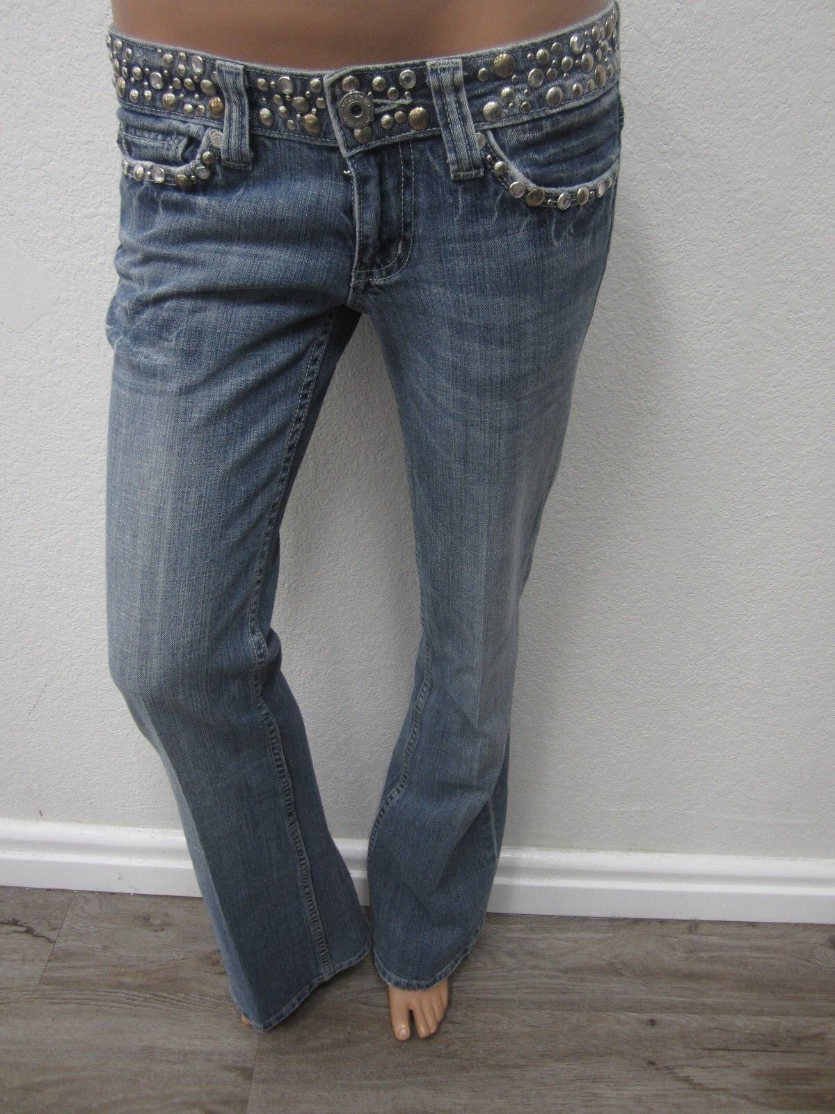 NICE Miss Me JP4288 Crystal Embellished Studded Flap Pocket Boot Cut Jeans 27x34