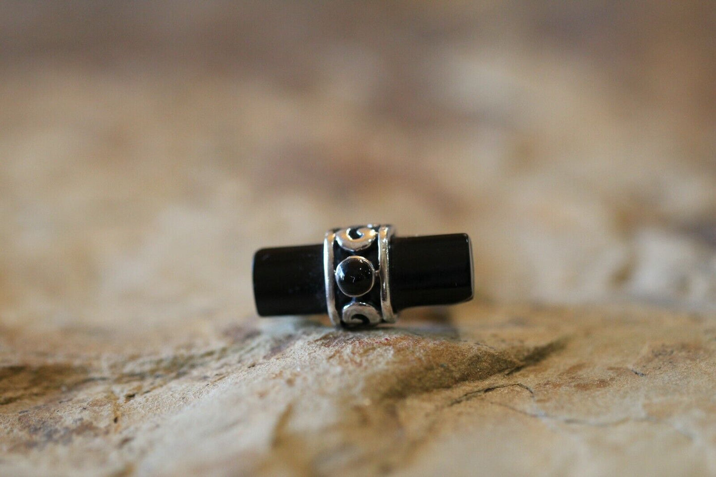 *VINTAGE*  925 Sterling Silver Black Onyx Handmade Ring Size 7.25