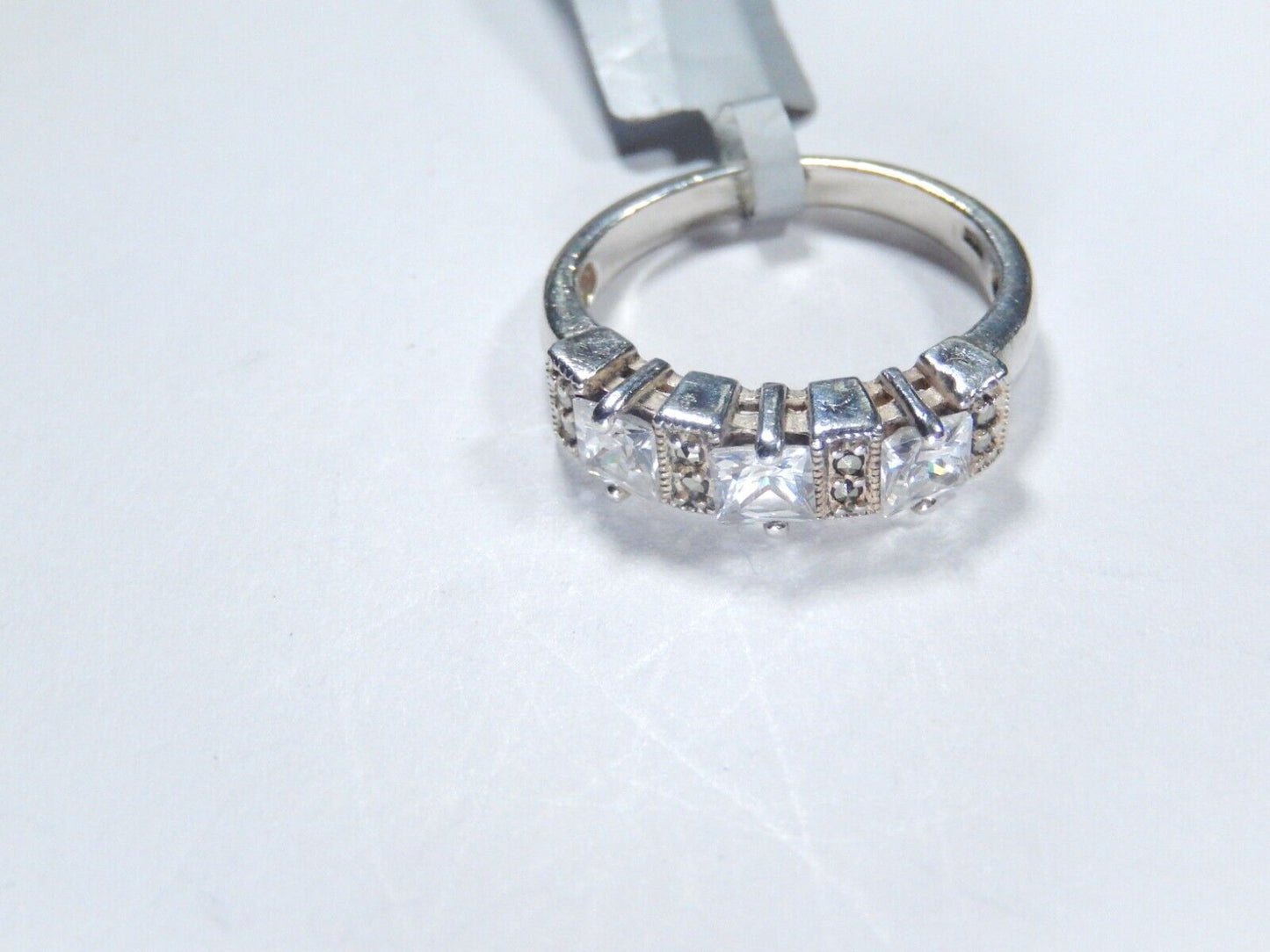 STERLING SILVER 1.25 CT PRINCESS CUT CZ ARTISIAN BEAD BAND 3 STONE RING Sz 6.5