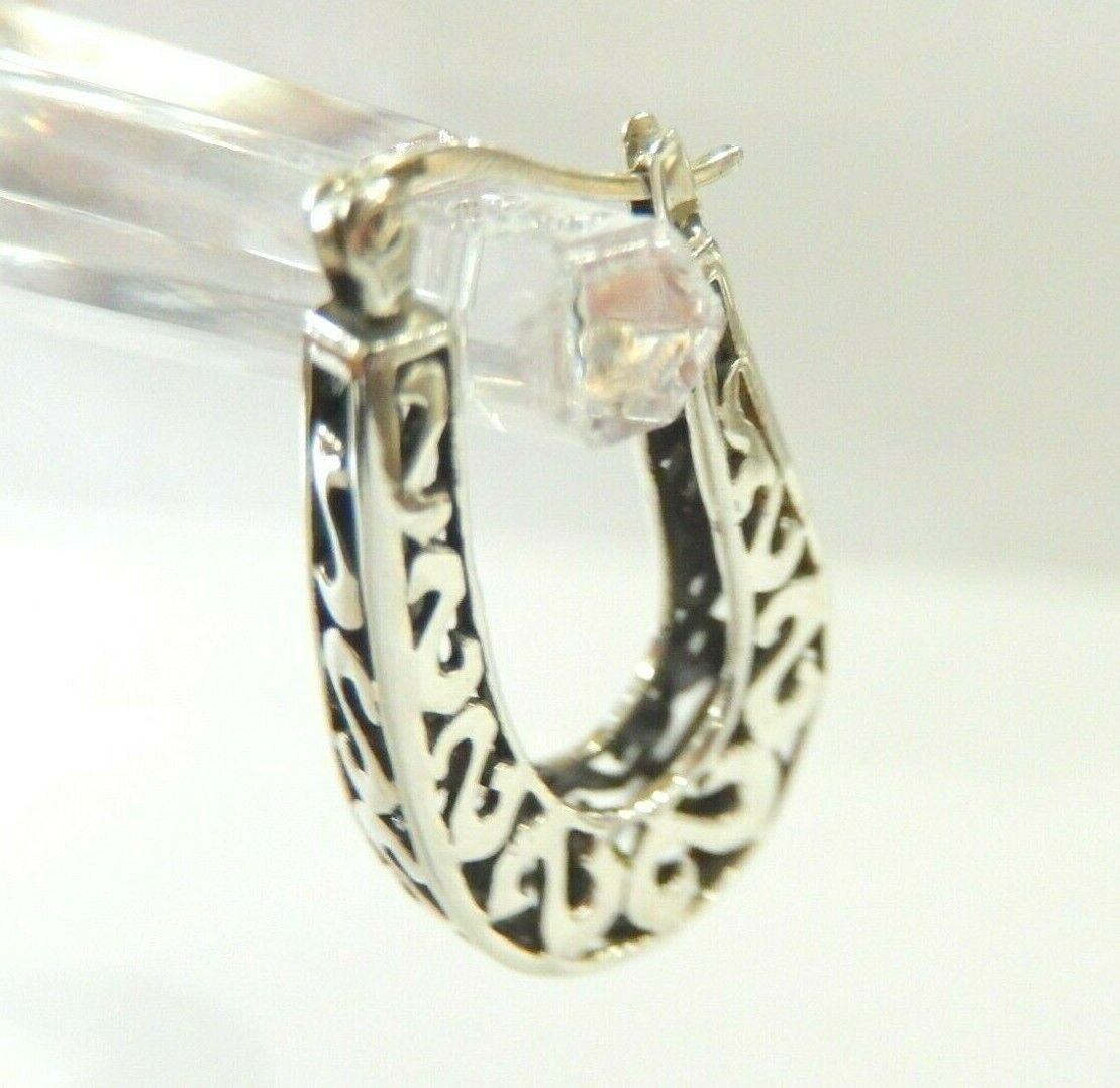 *VINTAGE*  Thick Sterling Silver  Filigree Very Nice Hoop Earrings 1.25" x 3/4"