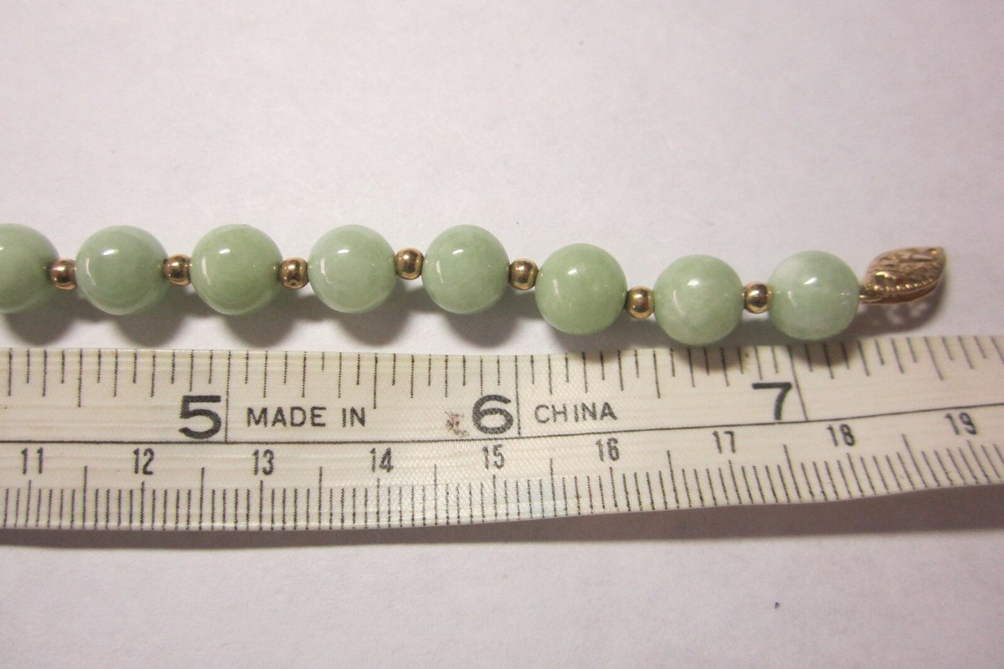 *MINT*LOVELY ANTIQUE CHINESE 14K YELLOW GOLD & GREEN JADEITE JADE BEADS BRACELET