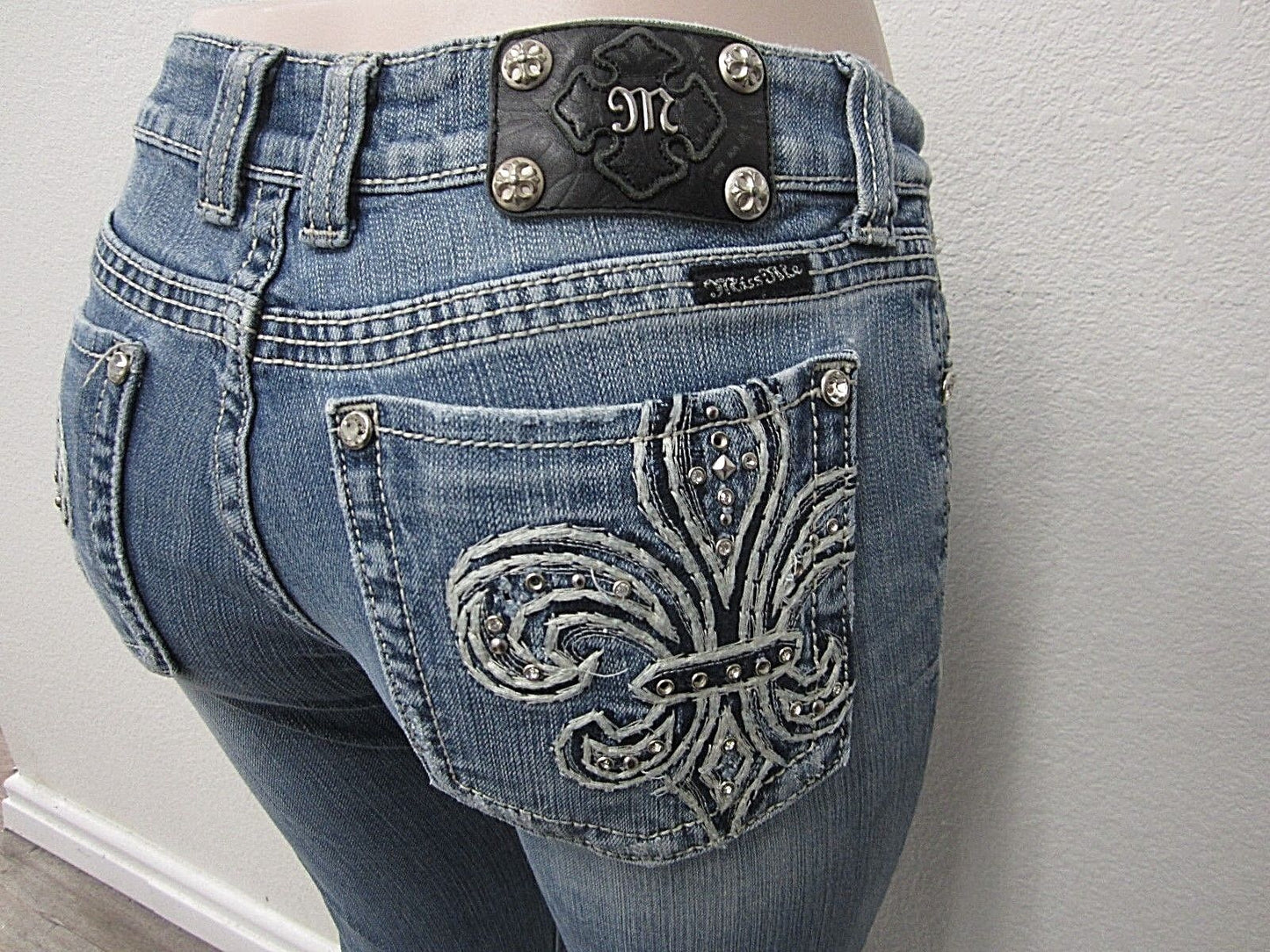 MISS ME WOMEN'S JEANS JP5109 BOOT CUT DISTRESSED BLING Fleur Pockets  30 X 32.5