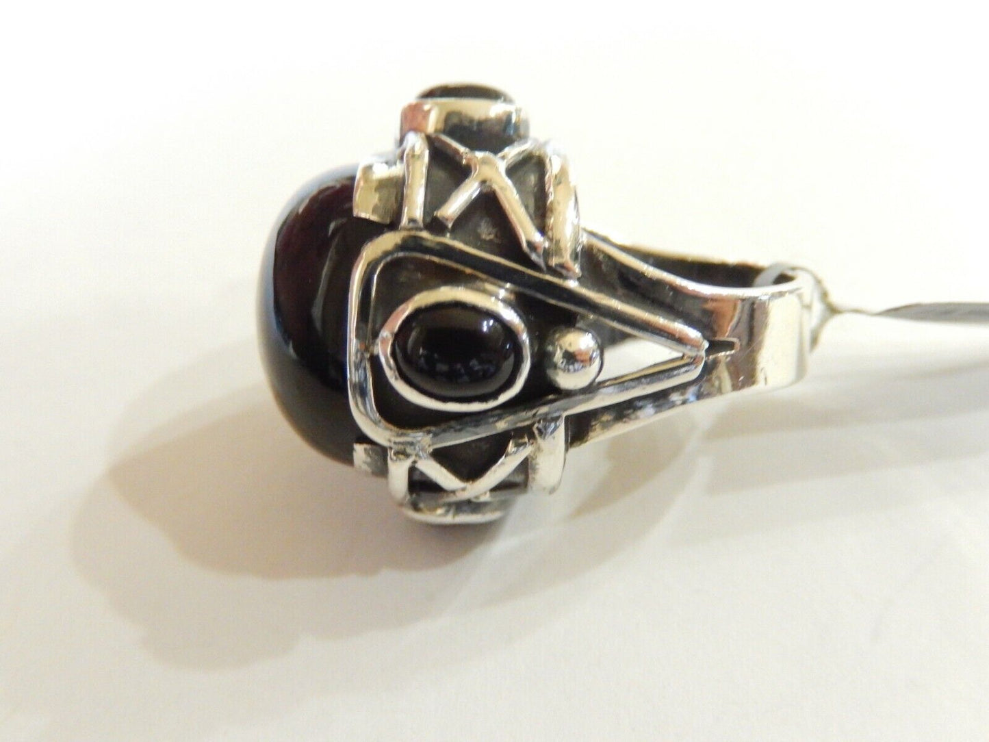 *VINTAGE*  LARGE - Sterling Silver Hand Made Black Onyx Gemstone Ring Size 5
