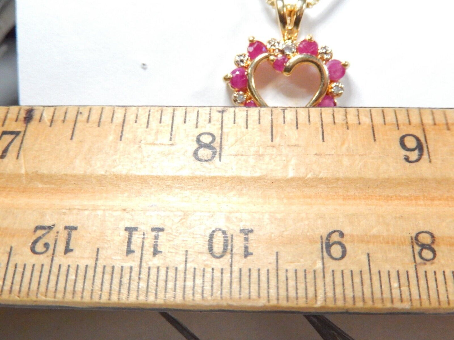 *VINTAGE*  Gold Vermeil Sterling Natural Ruby & Diamond Heart Pendant w/18"chain