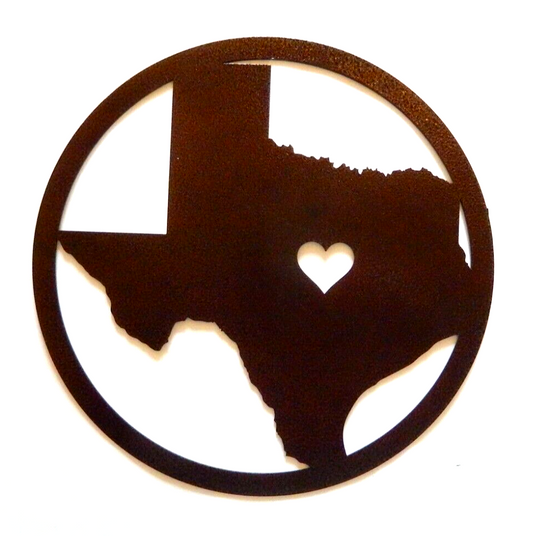 "NEW" STATE OF TEXAS WITH HEART" METAL WALL ART 14ga. - 10"x10"