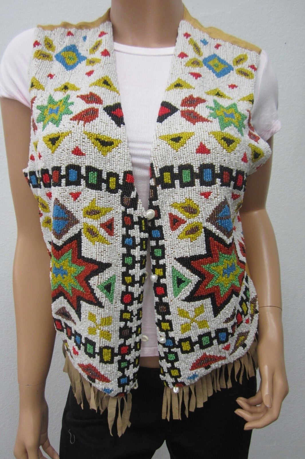 RARE *Vintage* Other Destination Southwest Beaded Silk Leather Vest Women's Sz L