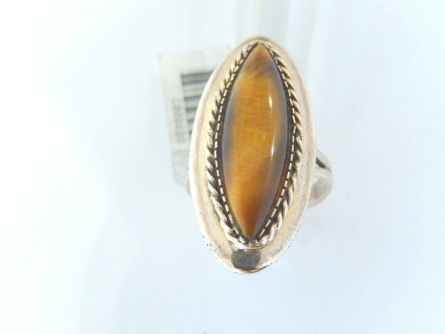 *VINTAGE* LADIES 14K YELLOW GOLD LONG  30mm TIGERS EYE RING SIZE 6