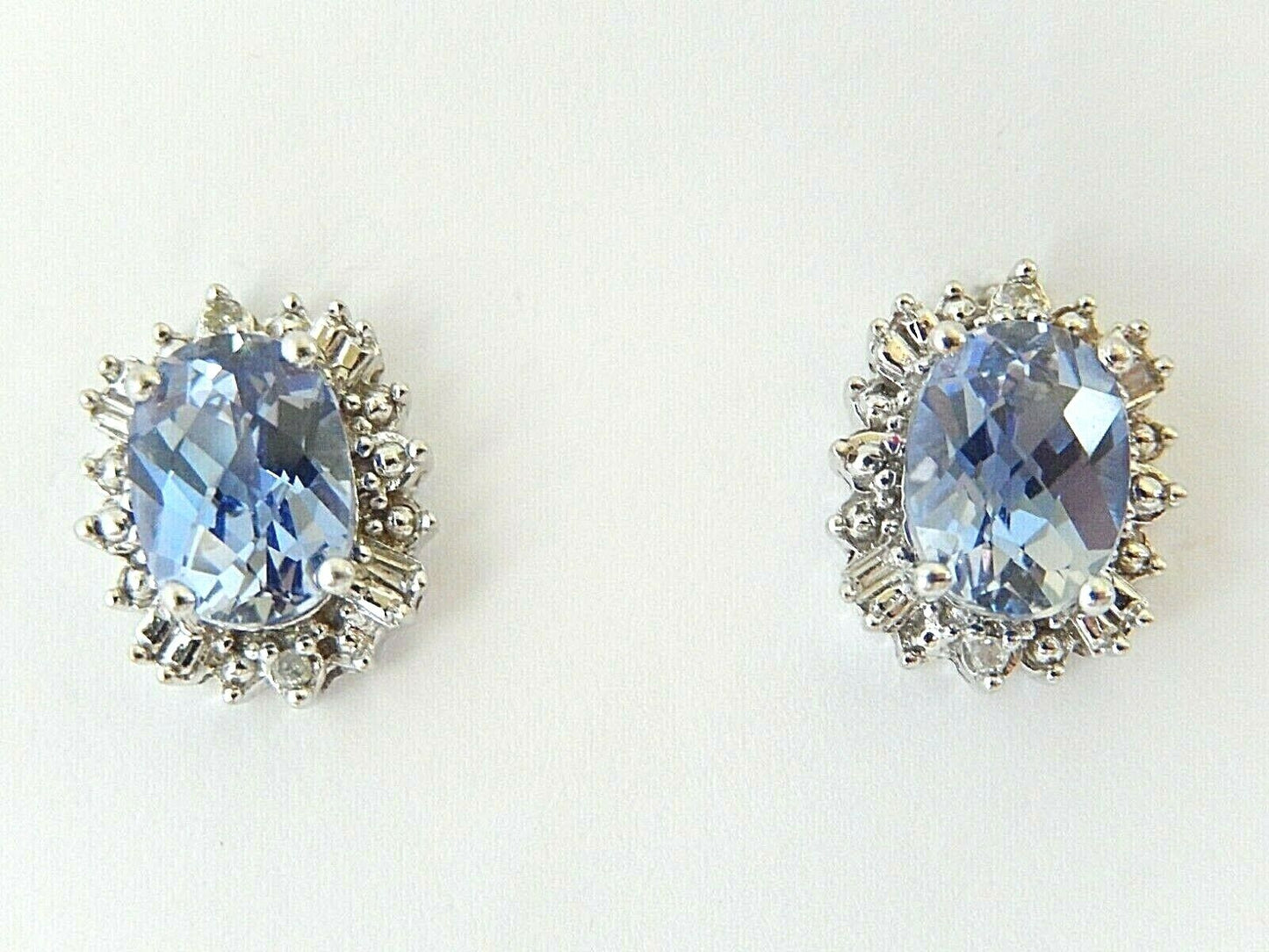 *NWT* 10K WHITE GOLD 2.5 CARAT OVAL TANZANITE AND HALO DIAMOND EARRINGS