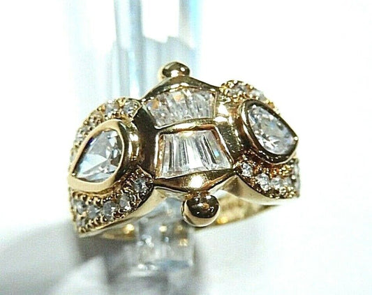 *STUNNING*   Gold Vermeil .925  CZ  2.00CT Statement  Ring,  Size 9.25