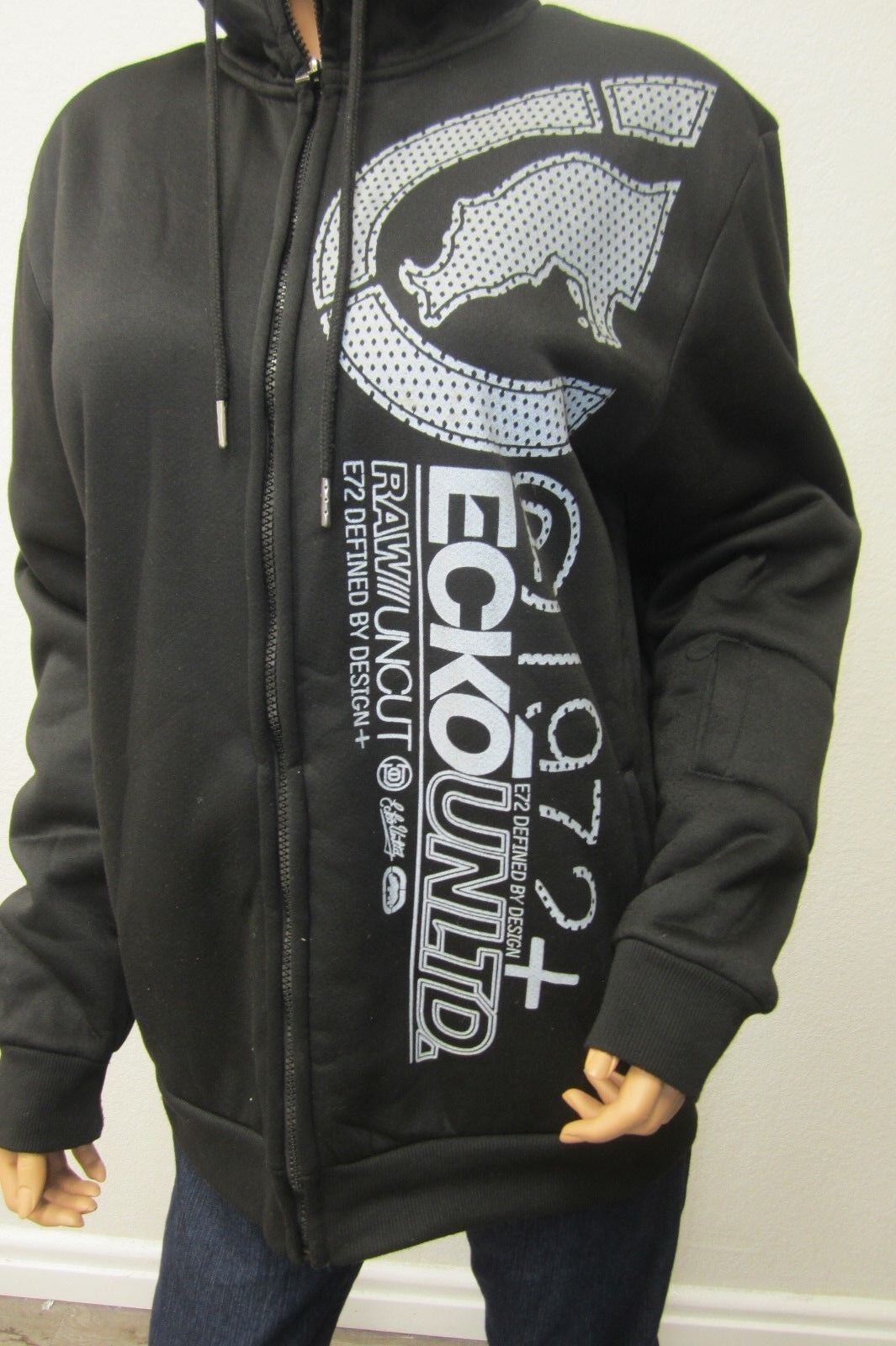 NWT Ecko Unltd EO317-K07 Rhino Brand Black Mens Full Zip Fleece Hoodie Sz Med