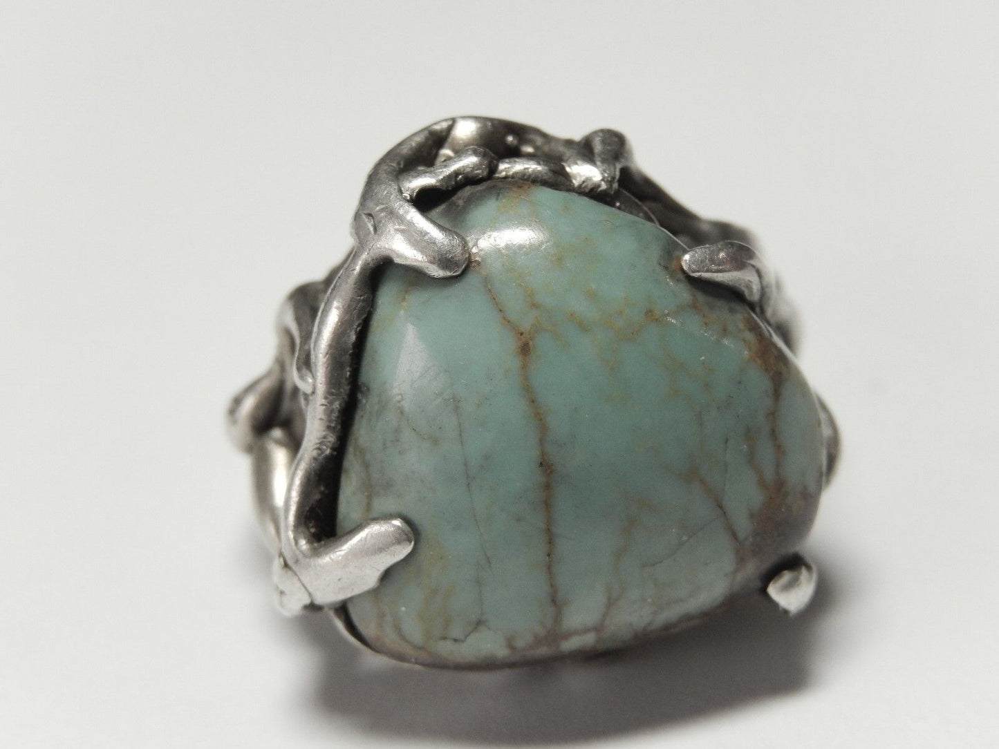 Vintage Sterling Silver Southwestern Tribal  Handmade Turquoise Ring Size 8.25
