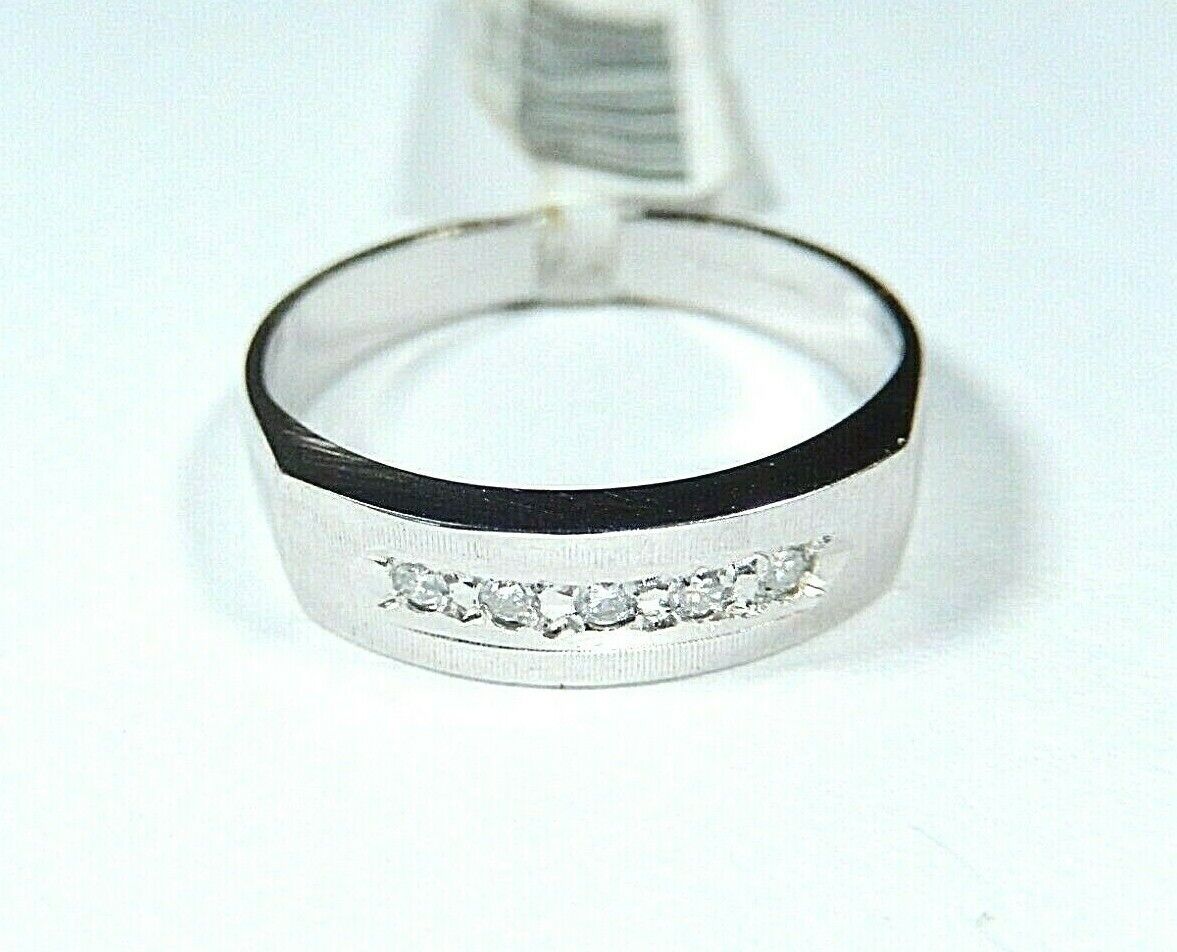 *VINTAGE* 14K White Gold 5 Natural Diamond 5mm Wide Wedding Ring Band Size 7.25