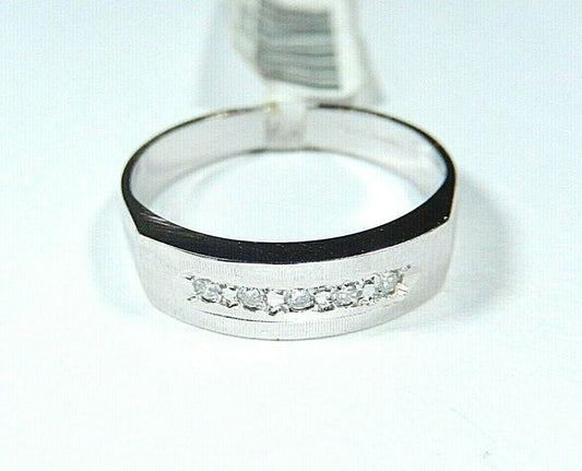 *VINTAGE* 14K White Gold 5 Natural Diamond 5mm Wide Wedding Ring Band Size 7.25