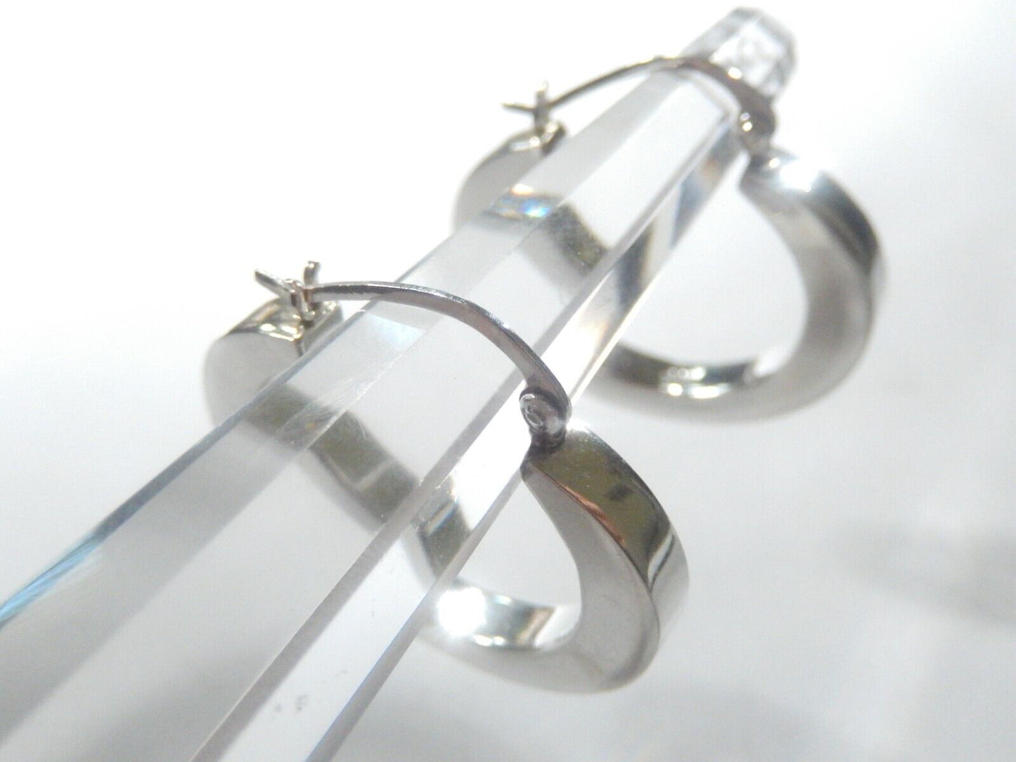 Vintage Sterling Silver Modernist Square Oval Hoop Earrings 33mm
