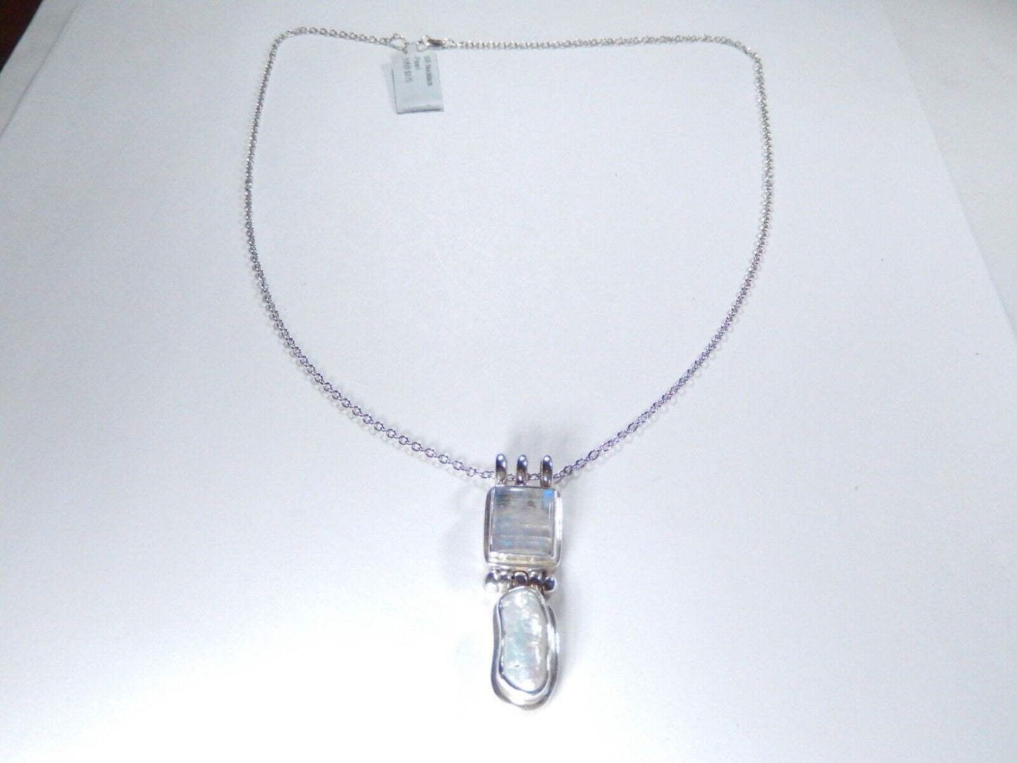 Natural Mother Of Pearl 925 Solid Genuine Sterling Silver Pendant w/18"chain