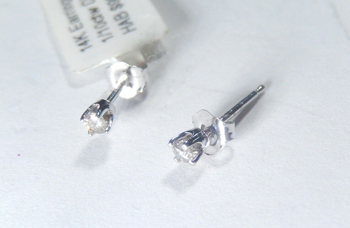 14K White Gold  1/10 CT  Natural  Diamond April Birthstone Stud Earrings