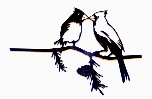 ~NEW~ 14ga. "KISSING  LOVE BIRDS ON A BRANCH"   Black Metal Art - 19.5" x 13"