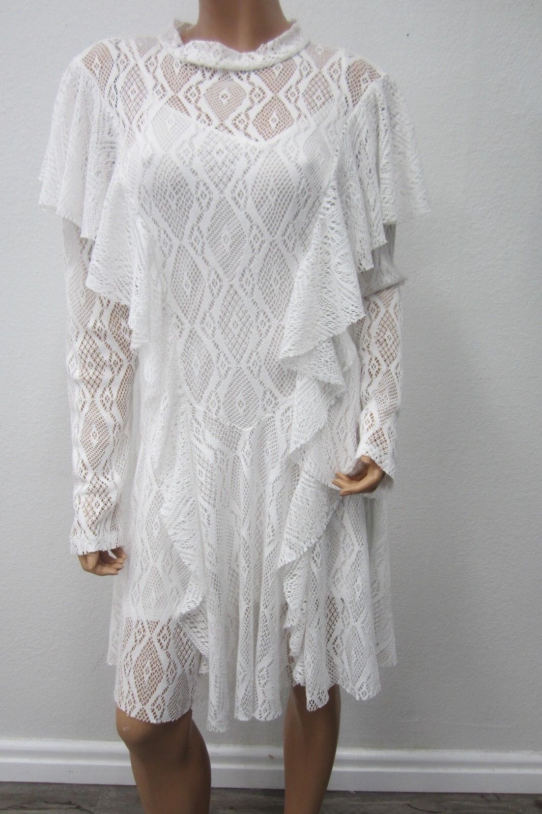 *NWT*$128   FREE PEOPLE LACE DRESS IVORY LACEY Cute Peasant Shabby Chic  Size LG