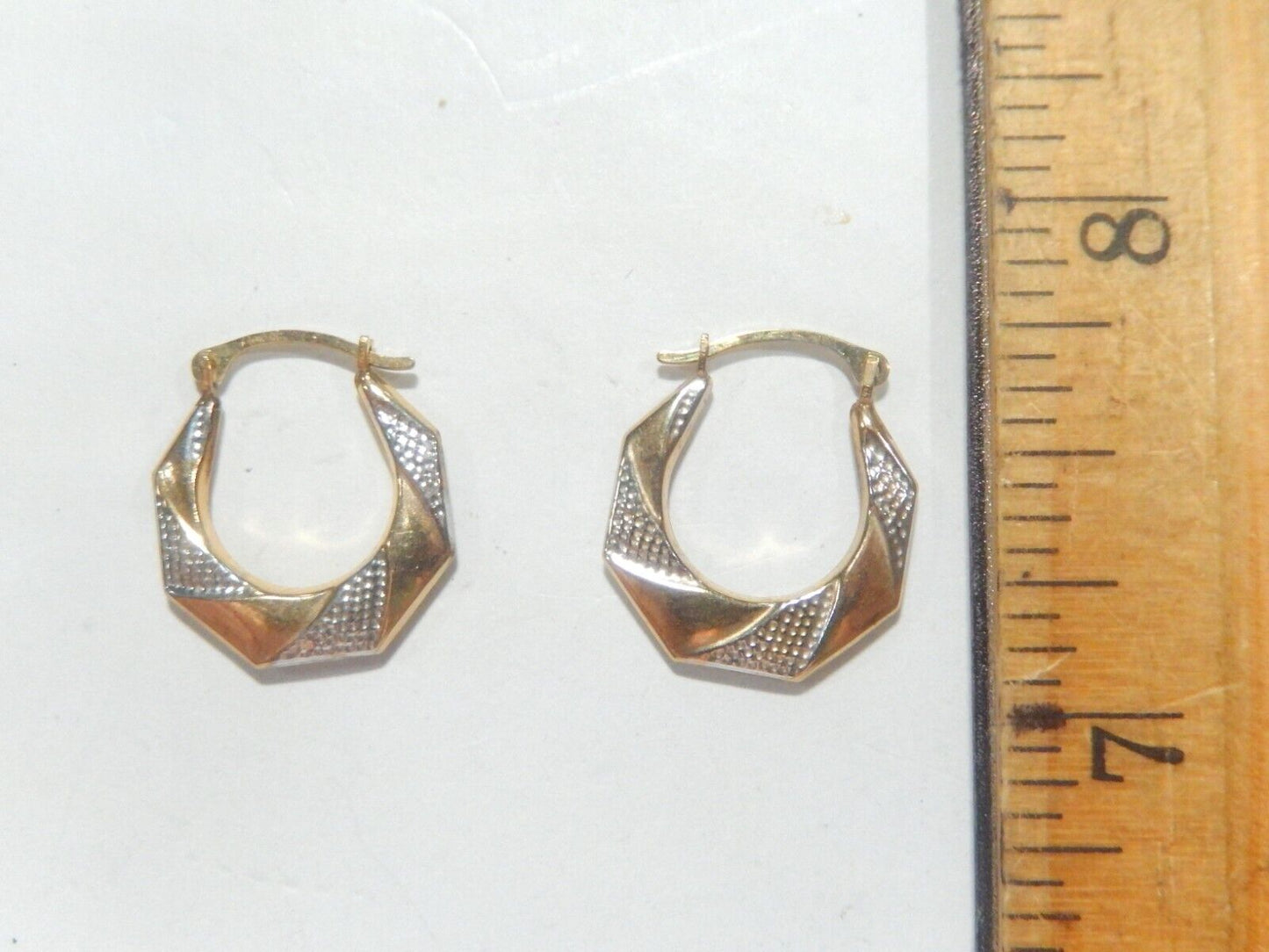 *VINTAGE*  10k Yellow & White Gold 15mm x 17mm Hoop Earrings