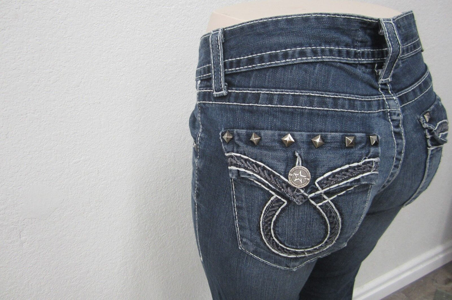 WOMENS BIG STAR SOPHIE BOOTCUT STRETCH FIT STUDDED FLAP POCKET JEANS SIZE 29X33
