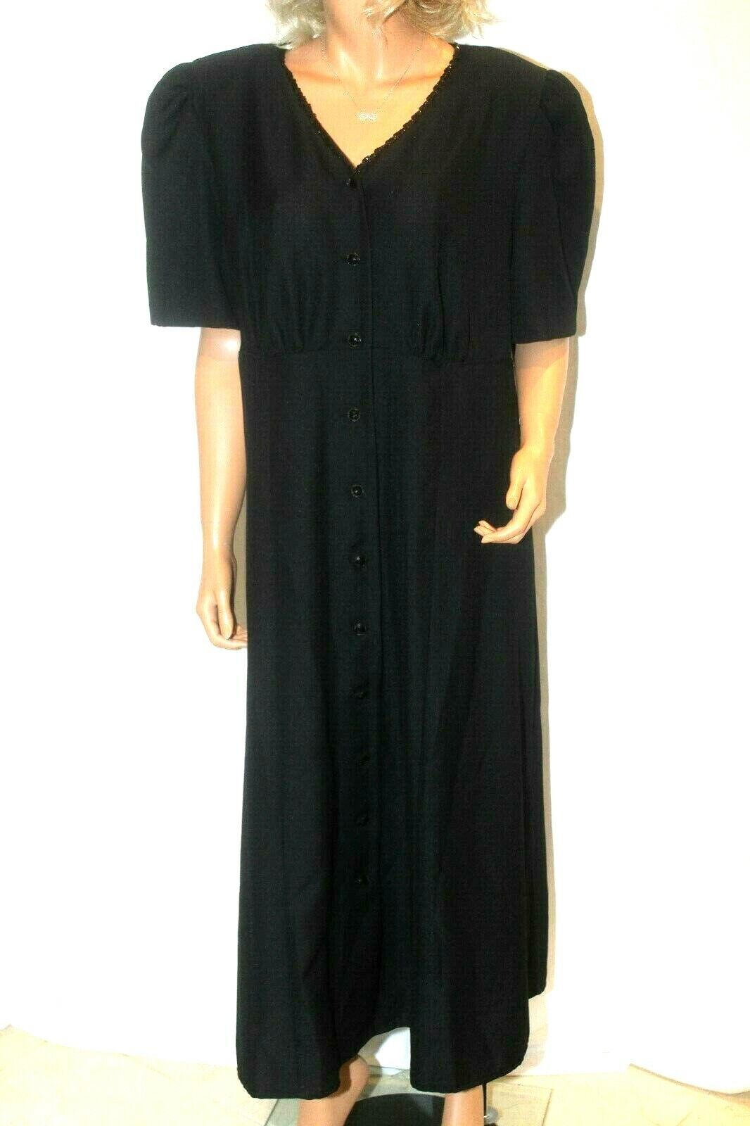 *NWT* $64.  More Jazz Black Sequence Collar Trim Long  Dress Size 20 "VERY NICE"
