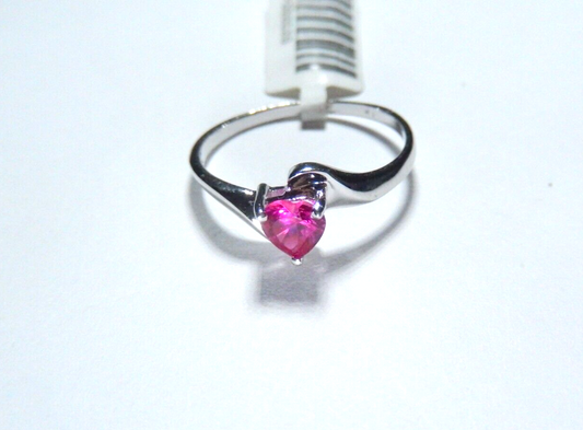 *NWT* 10k White Gold Lab Created Heart Shape Ruby Ring Size 8.25