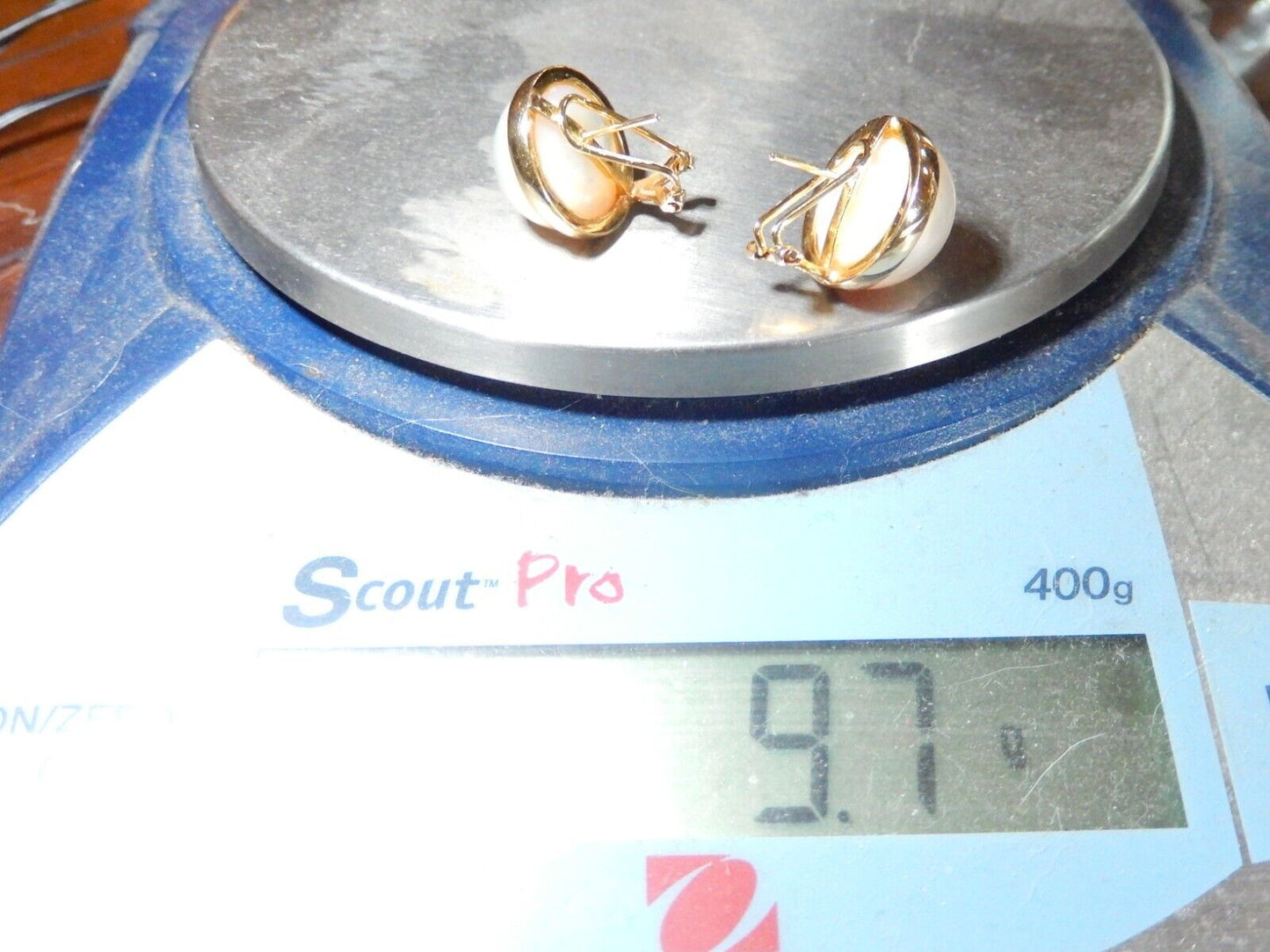 14k Yellow gold 17.5 mm Mabe Pearl Earrings with French clip backs 9.7g