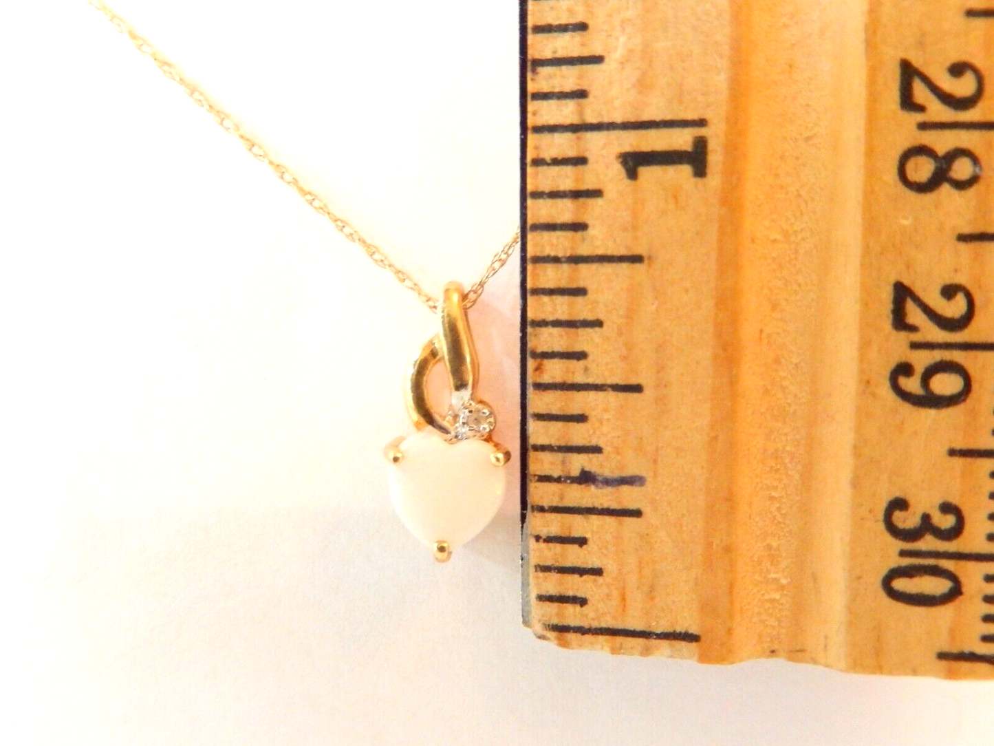 10K Yellow Gold Heart Shaped Opal and Diamond Pendant w/ 18" YG Chain