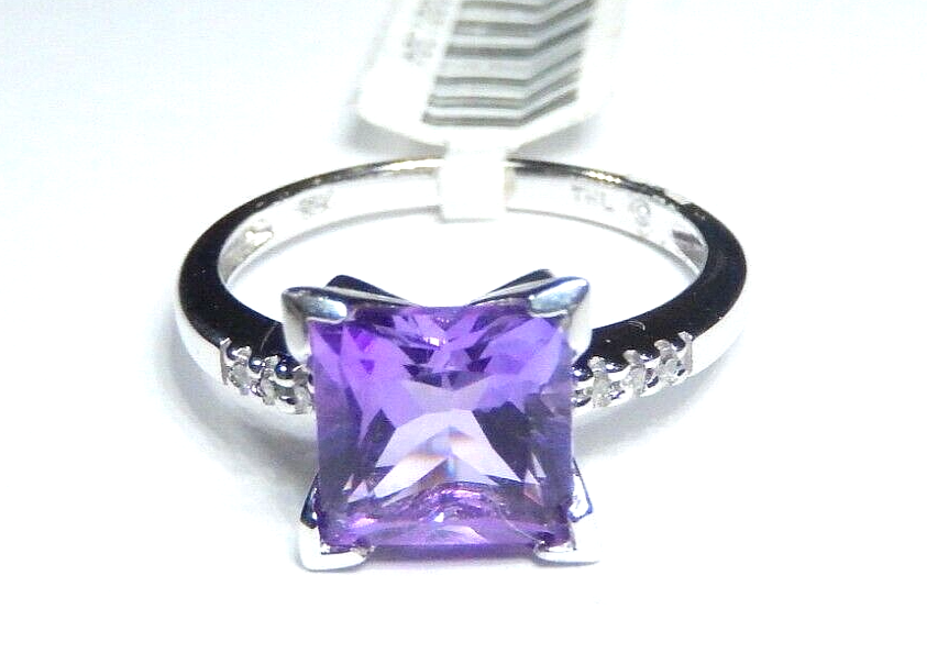 *NWT* 10K White Gold 3.00 CT Amethyst & Diamond Ring Size 7.5