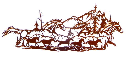 NEW~EXTRA LARGE 14ga."RUNNING HORSES IN FOREST " Metal Wall Art 47" x 19.5"